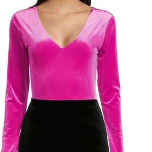 Gianni Binni Long Sleeve V-Neck Knit Velvet Bodysuit